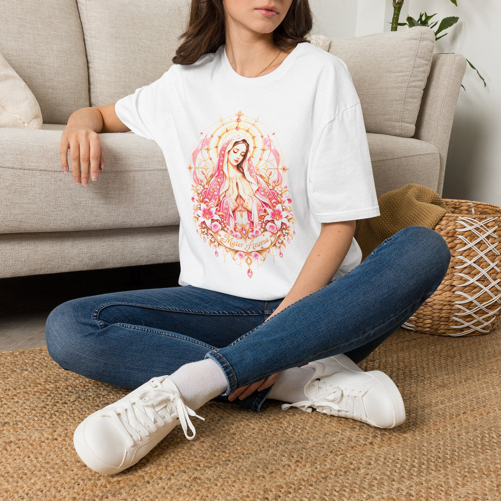 Virgin Mary T-Shirt — Pastel Floral Prayer - MATER AETERNA
