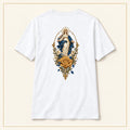 Our Lady of Ta' Pinu — Golden Rose White T-Shirt — compact lay-flat, original print scale and placement — White — back view