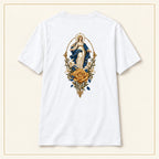 Our Lady of Ta' Pinu — Golden Rose White T-Shirt — compact lay-flat, original print scale and placement — White — back view