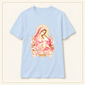 Mother of Mercy T-Shirt — Rose & Gold — compact lay-flat, original print scale and placement — Light Blue