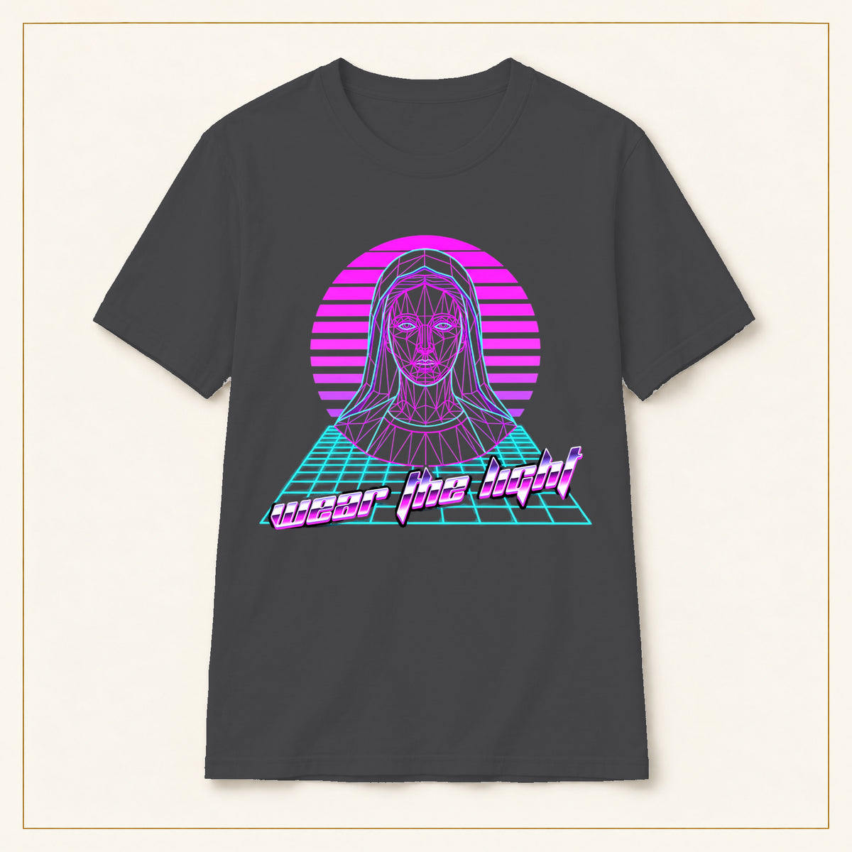 Thank You, Virgin T-Shirt — Retro Vaporwave — compact lay-flat, original print scale and placement — Dark Heather