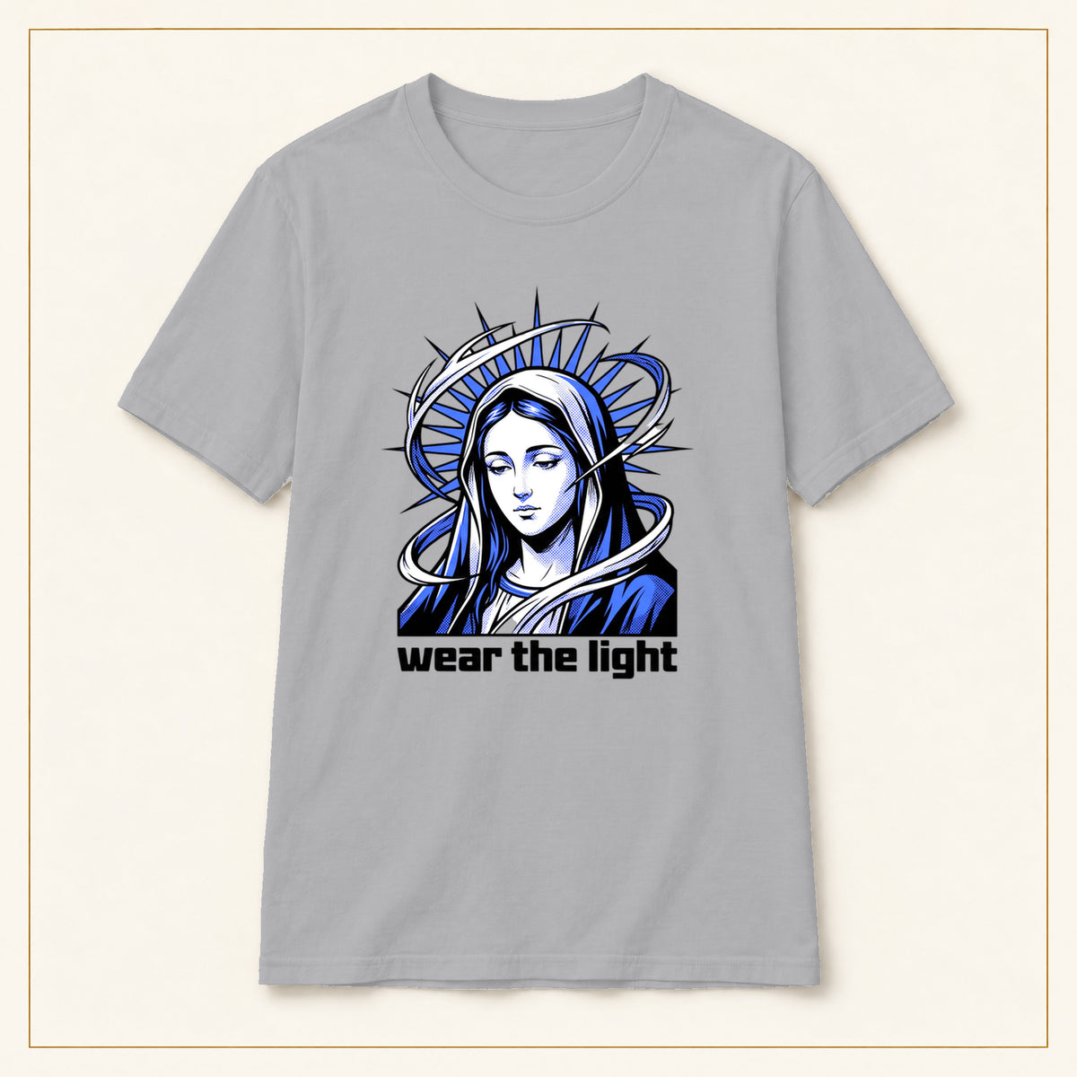 Modern Madonna T-Shirt — Wear the Light — compact lay-flat, original print scale and placement — Sport Grey