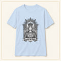 Crowned Woman T-Shirt — Monochrome Sunburst — compact lay-flat, original print scale and placement — Light Blue