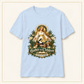 Gather the Children T-Shirt — Our Lady of Champion — compact lay-flat, original print scale and placement — Light Blue