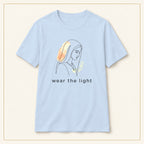 Minimal Line Art T-Shirt — Wear the Light — compact lay-flat, original print scale and placement — Light Blue