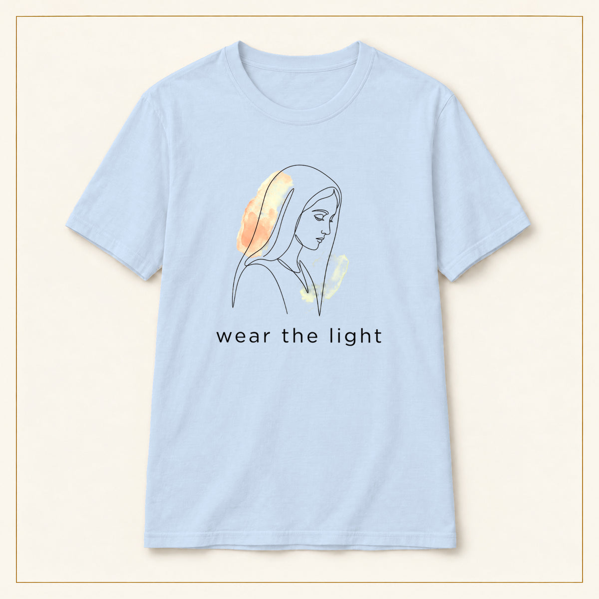 Minimal Line Art T-Shirt — Wear the Light — compact lay-flat, original print scale and placement — Light Blue