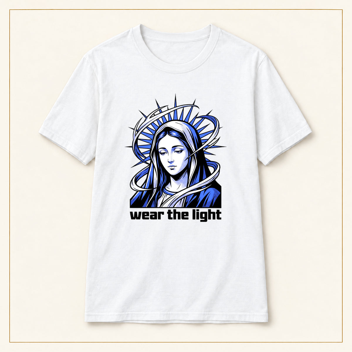 Modern Madonna T-Shirt — Wear the Light — compact lay-flat, original print scale and placement — White