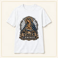 Virgen de los Caminos T-Shirt – Religious Marian Devotion Tee — compact lay-flat, original print scale and placement — White