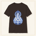 Our Lady of Fátima T-Shirt — Immaculate Heart Azulejo — compact lay-flat, original print scale and placement — Dark Chocolate