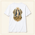 Our Lady of Ta' Pinu — Gozo Pilgrimage White T-Shirt — compact lay-flat, original print scale and placement — White — back view