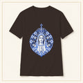 Our Lady of Fátima T-Shirt — Azulejo Mandala — compact lay-flat, original print scale and placement — Dark Chocolate