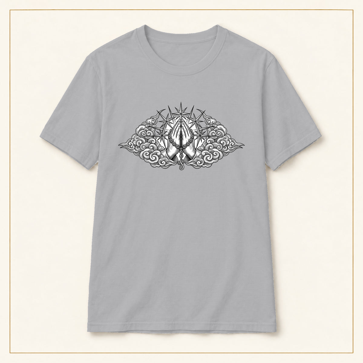 Occult Trident Graphic T-Shirt — Gothic Sigil Chest Design — compact lay-flat, original print scale and placement — Sport Grey