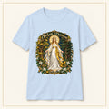 Our Lady of Champion T-Shirt — Sacred Trees — compact lay-flat, original print scale and placement — Light Blue