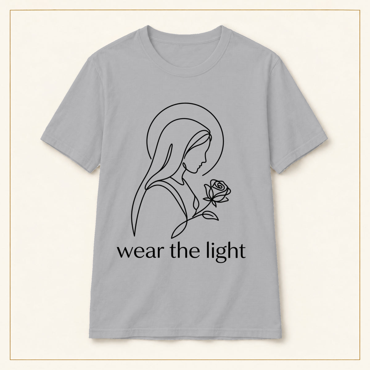 Minimal Madonna Line Art T-Shirt — Wear the Light — compact lay-flat, original print scale and placement — Sport Grey