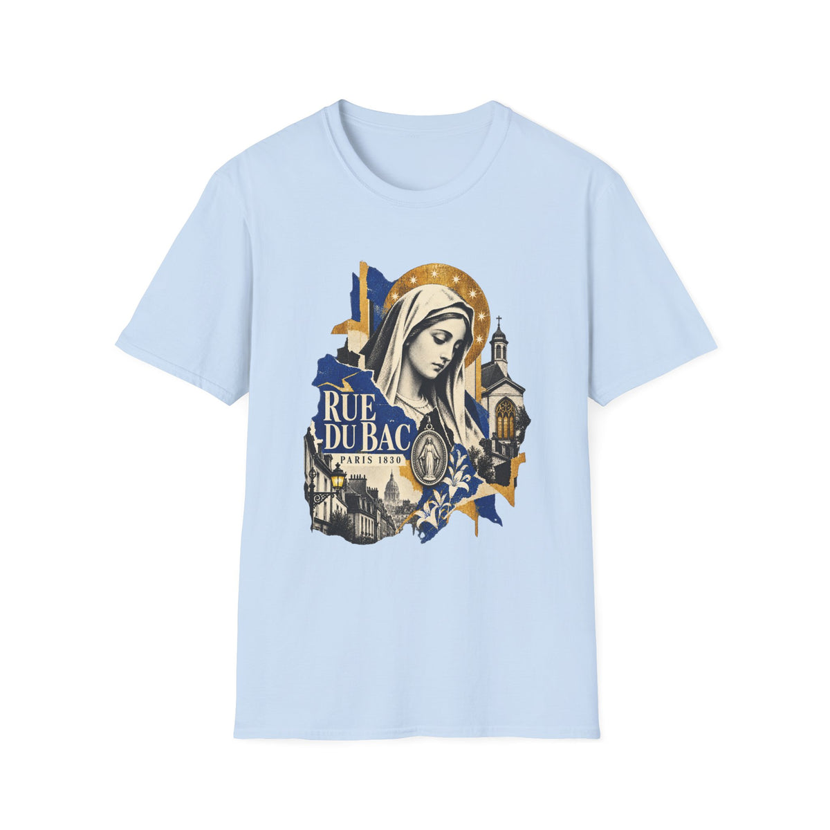 Rue du Bac Virgin Mary T-Shirt — Our Lady of the Miraculous Medal Devotional Tee