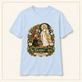 The Encounter 1859 T-Shirt — Our Lady of Champion — compact lay-flat, original print scale and placement — Light Blue