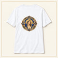 Our Lady of Ta' Pinu — Rose Window White T-Shirt — compact lay-flat, original print scale and placement — White — back view