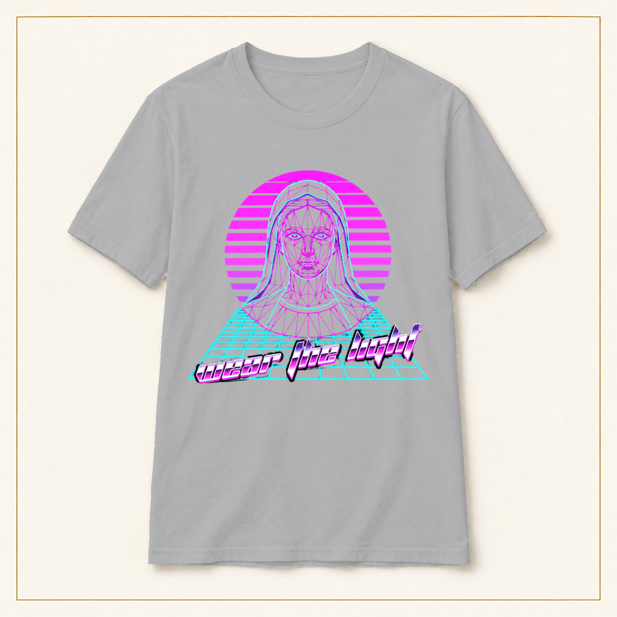 Thank You, Virgin T-Shirt — Retro Vaporwave — compact lay-flat, original print scale and placement — Sport Grey