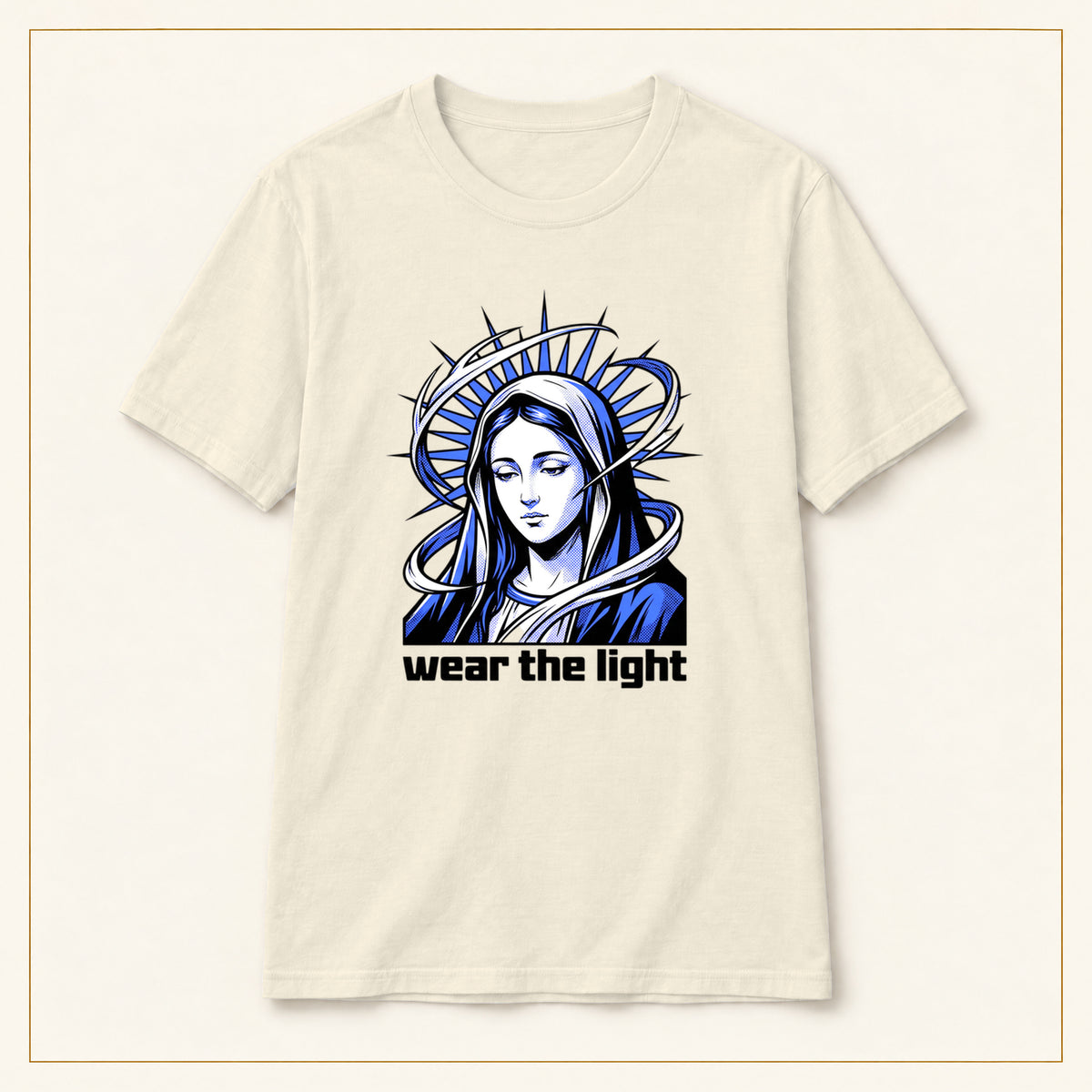 Modern Madonna T-Shirt — Wear the Light — compact lay-flat, original print scale and placement — Natural