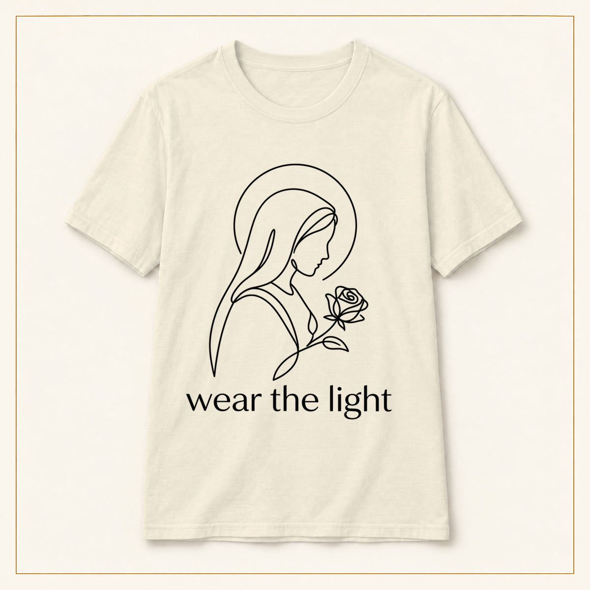 Minimal Madonna Line Art T-Shirt — Wear the Light — compact lay-flat, original print scale and placement — Natural