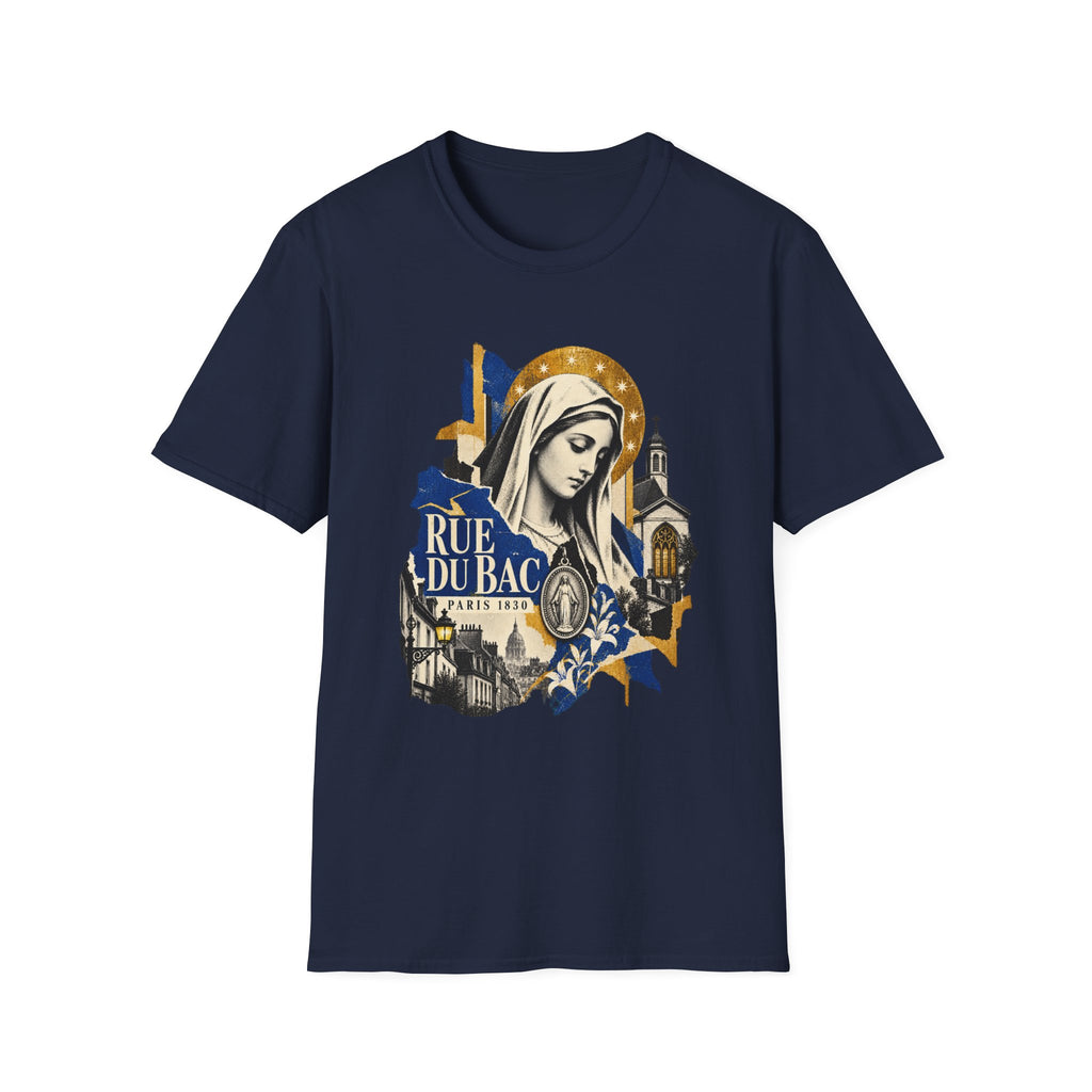 Rue du Bac Virgin Mary T-Shirt — Our Lady of the Miraculous Medal Devotional Tee