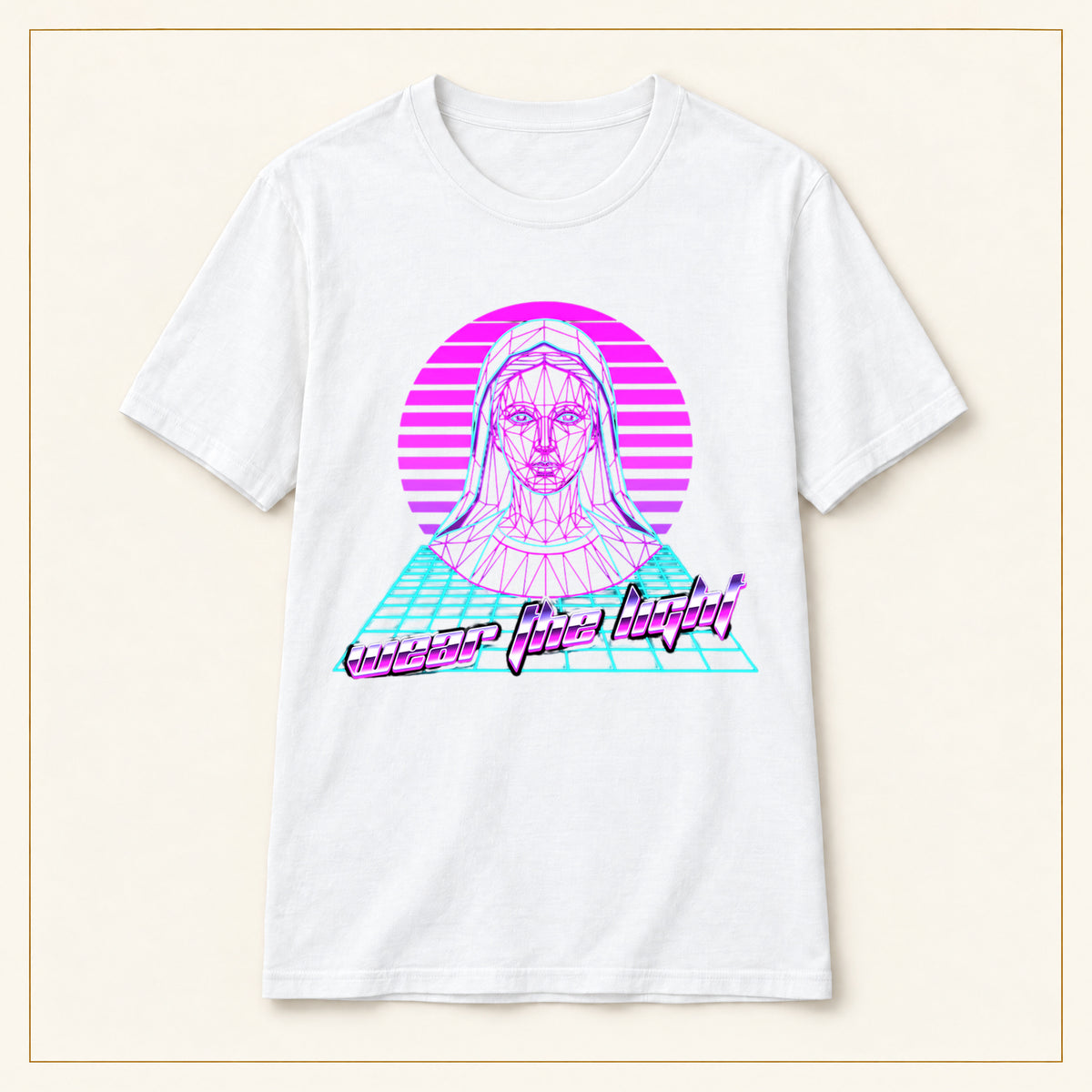 Thank You, Virgin T-Shirt — Retro Vaporwave — compact lay-flat, original print scale and placement — White