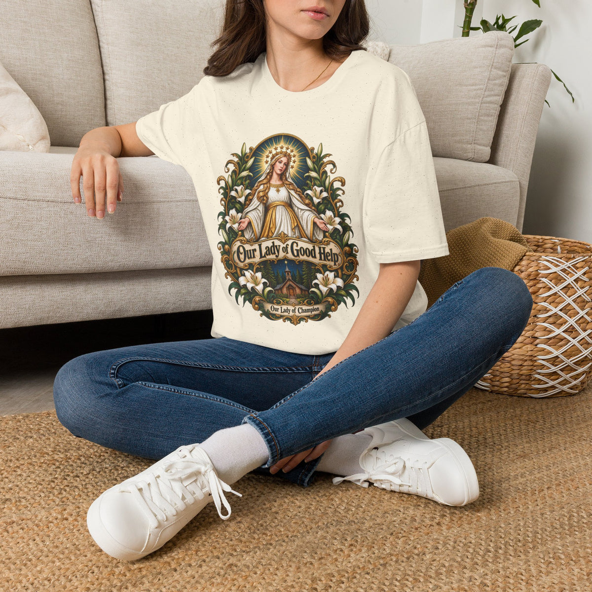 Our Lady of Good Help T-Shirt — Champion Medallion