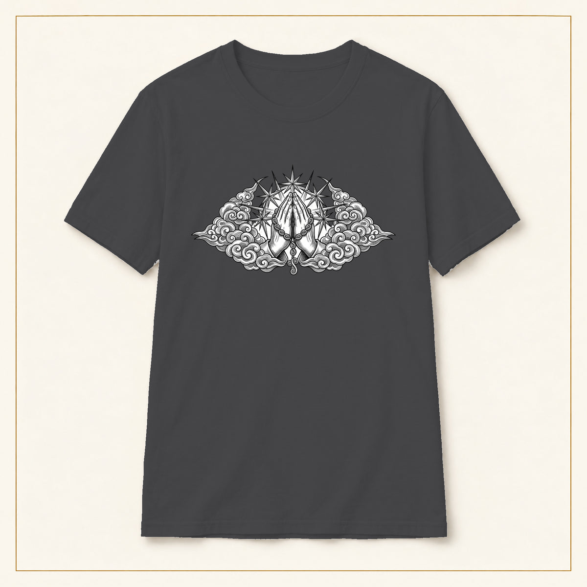 Occult Trident Graphic T-Shirt — Gothic Sigil Chest Design — compact lay-flat, original print scale and placement — Dark Heather