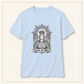 Sacred Woman T-Shirt — Monochrome Sunburst — compact lay-flat, original print scale and placement — Light Blue