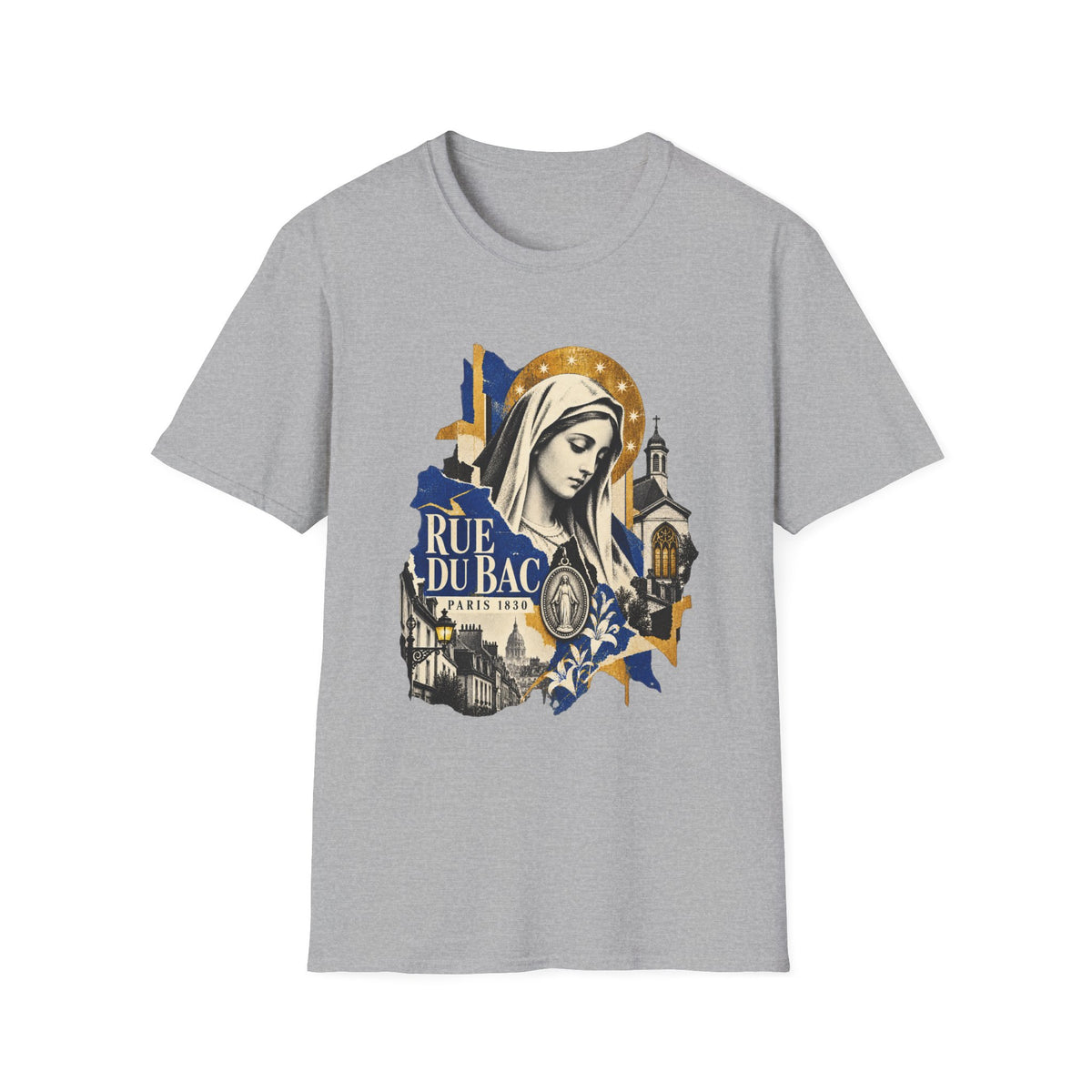 Rue du Bac Virgin Mary T-Shirt — Our Lady of the Miraculous Medal Devotional Tee