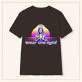 Vaporwave Madonna T-Shirt — Wear the Light — compact lay-flat, original print scale and placement — Dark Chocolate