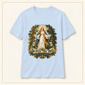 Between Two Trees T-Shirt — Our Lady of Champion — compact lay-flat, original print scale and placement — Light Blue