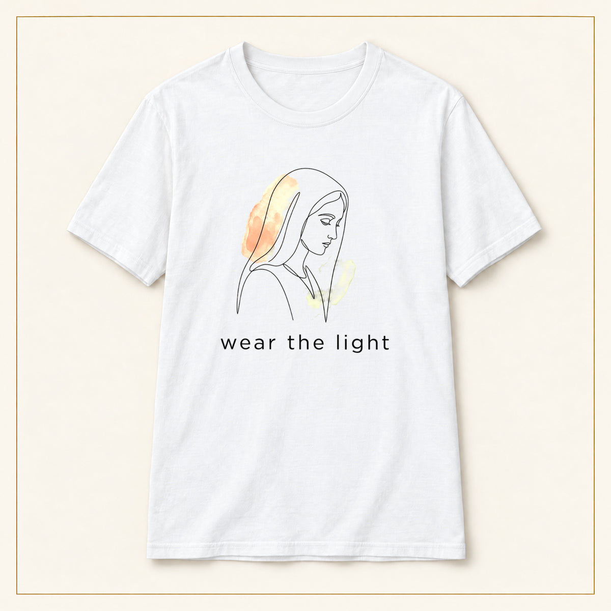 Minimal Line Art T-Shirt — Wear the Light — compact lay-flat, original print scale and placement — White