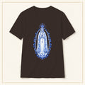 Our Lady of Fátima T-Shirt — Rosary Mandorla Azulejo — compact lay-flat, original print scale and placement — Dark Chocolate