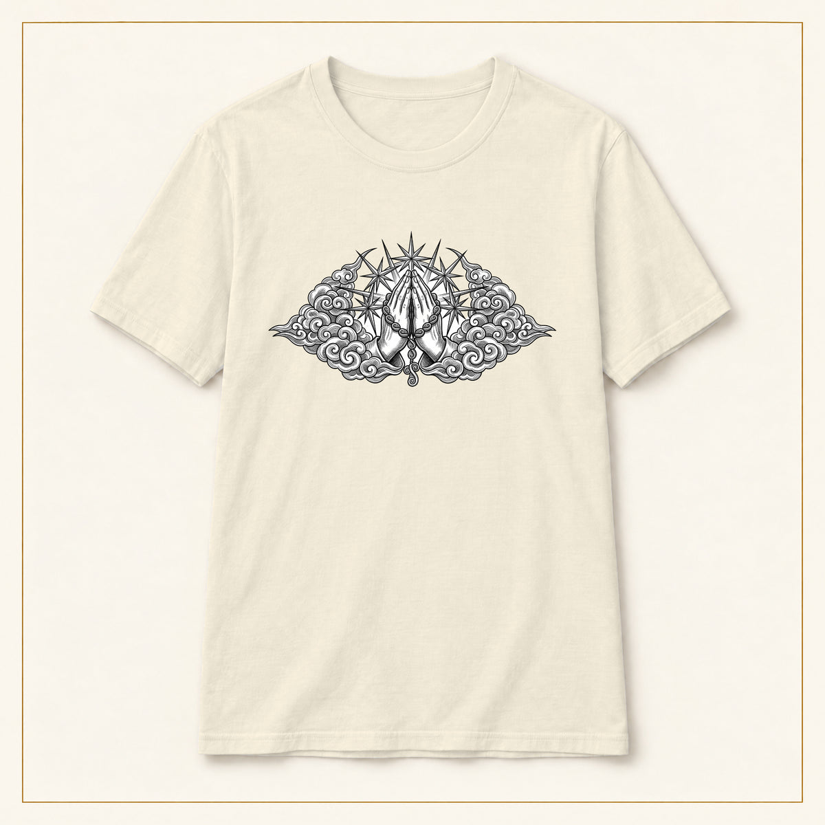 Occult Trident Graphic T-Shirt — Gothic Sigil Chest Design — compact lay-flat, original print scale and placement — Natural