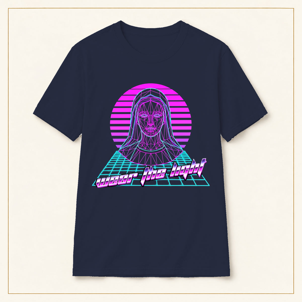 Thank You, Virgin T-Shirt — Retro Vaporwave — compact lay-flat, original print scale and placement — Navy
