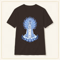 Our Lady of Fátima T-Shirt — Miracle of the Sun Azulejo — compact lay-flat, original print scale and placement — Dark Chocolate