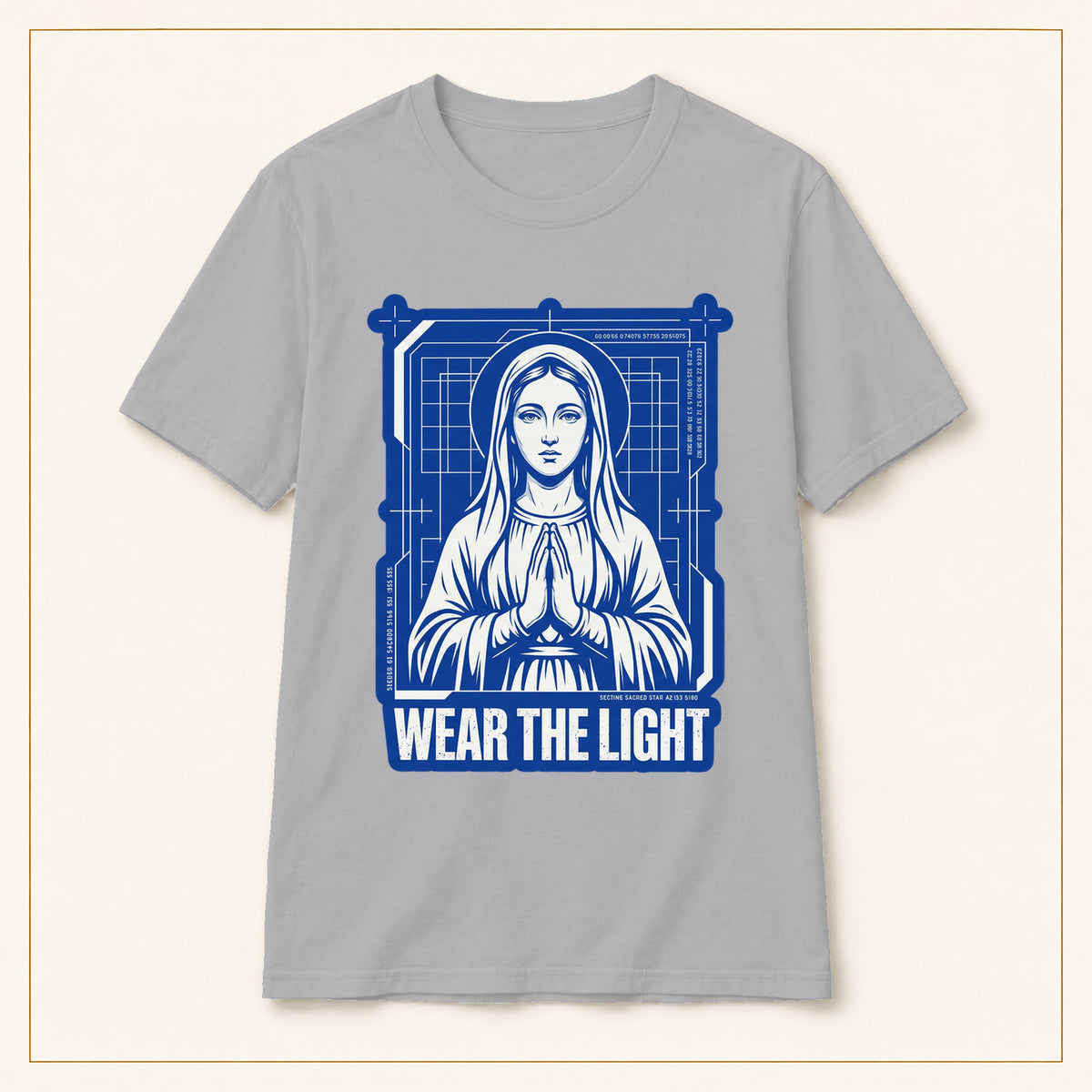 Retro Sacred Madonna T-Shirt — Wear the Light — compact lay-flat, original print scale and placement — Sport Grey