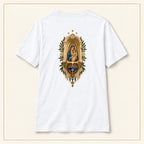 Our Lady of Ta' Pinu — Vigil Lamp White T-Shirt — compact lay-flat, original print scale and placement — White — back view