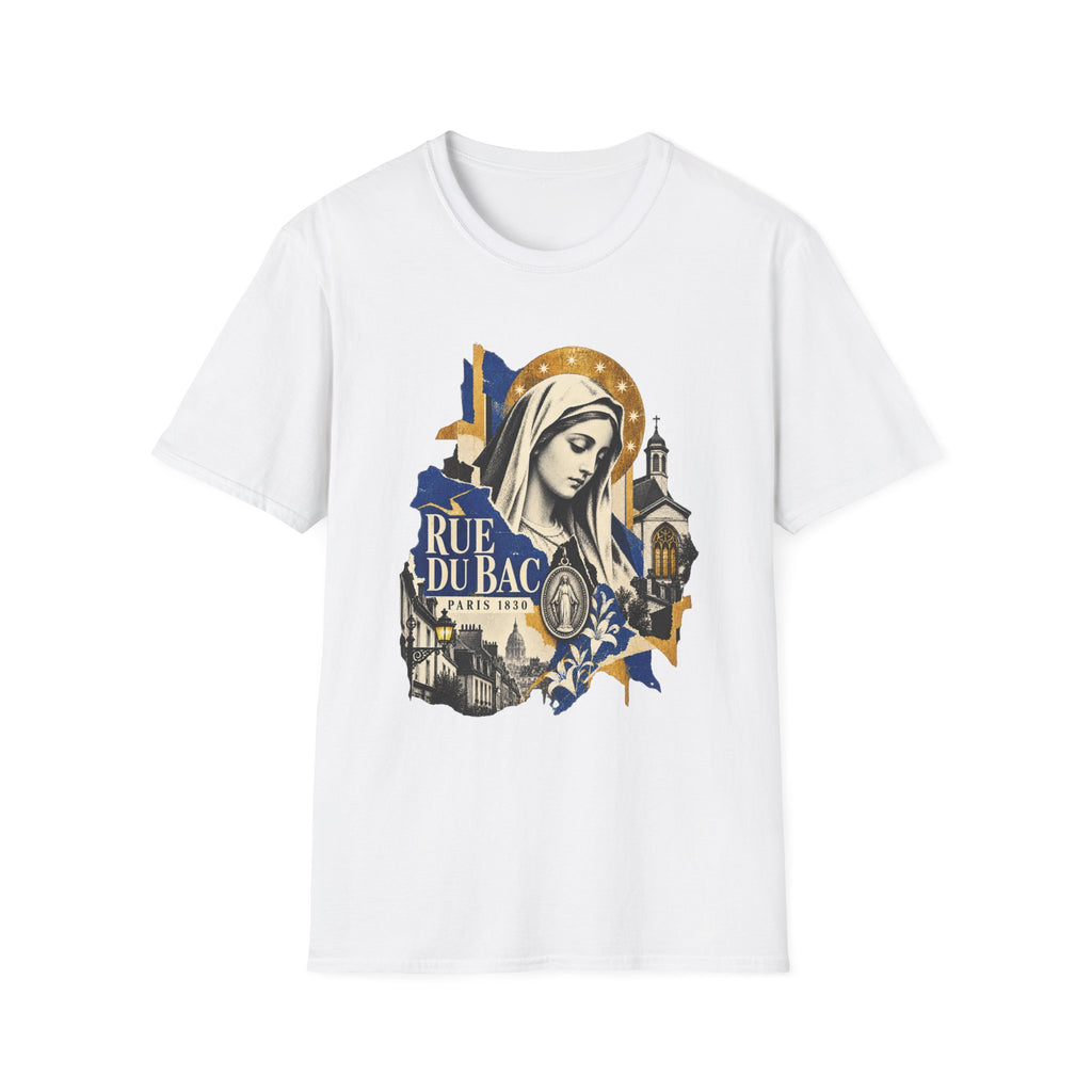 Rue du Bac Virgin Mary T-Shirt — Our Lady of the Miraculous Medal Devotional Tee