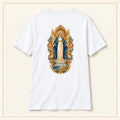 Our Lady of Ta' Pinu — Queen of Gozo White T-Shirt — compact lay-flat, original print scale and placement — White — back view