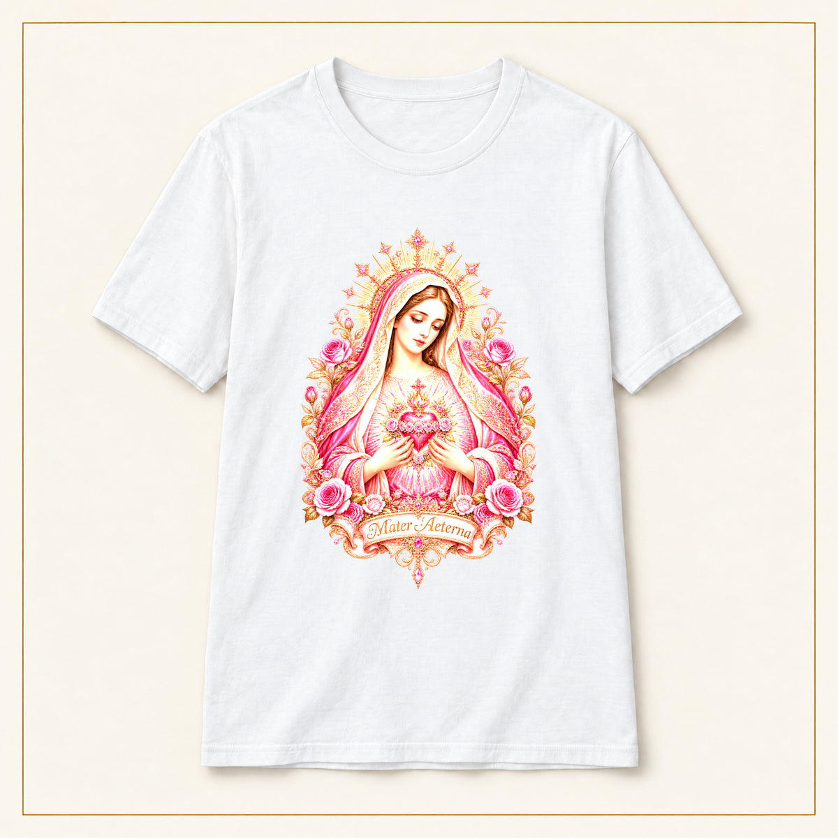 Sacred Heart Mary T-Shirt — Pink Floral