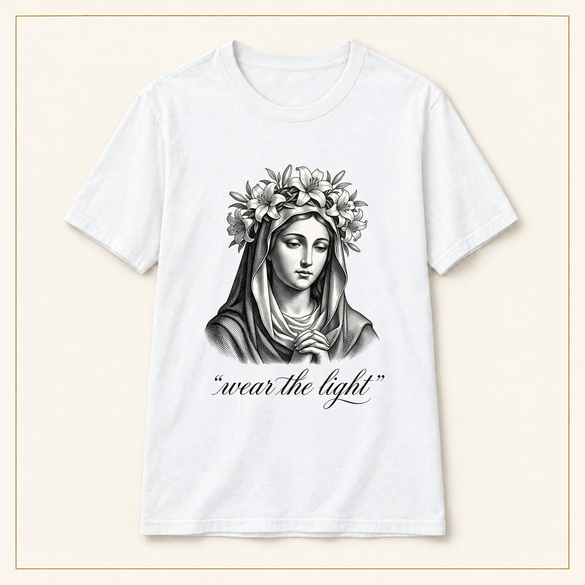Virgin Mary Floral Portrait T-Shirt — Wear the Light