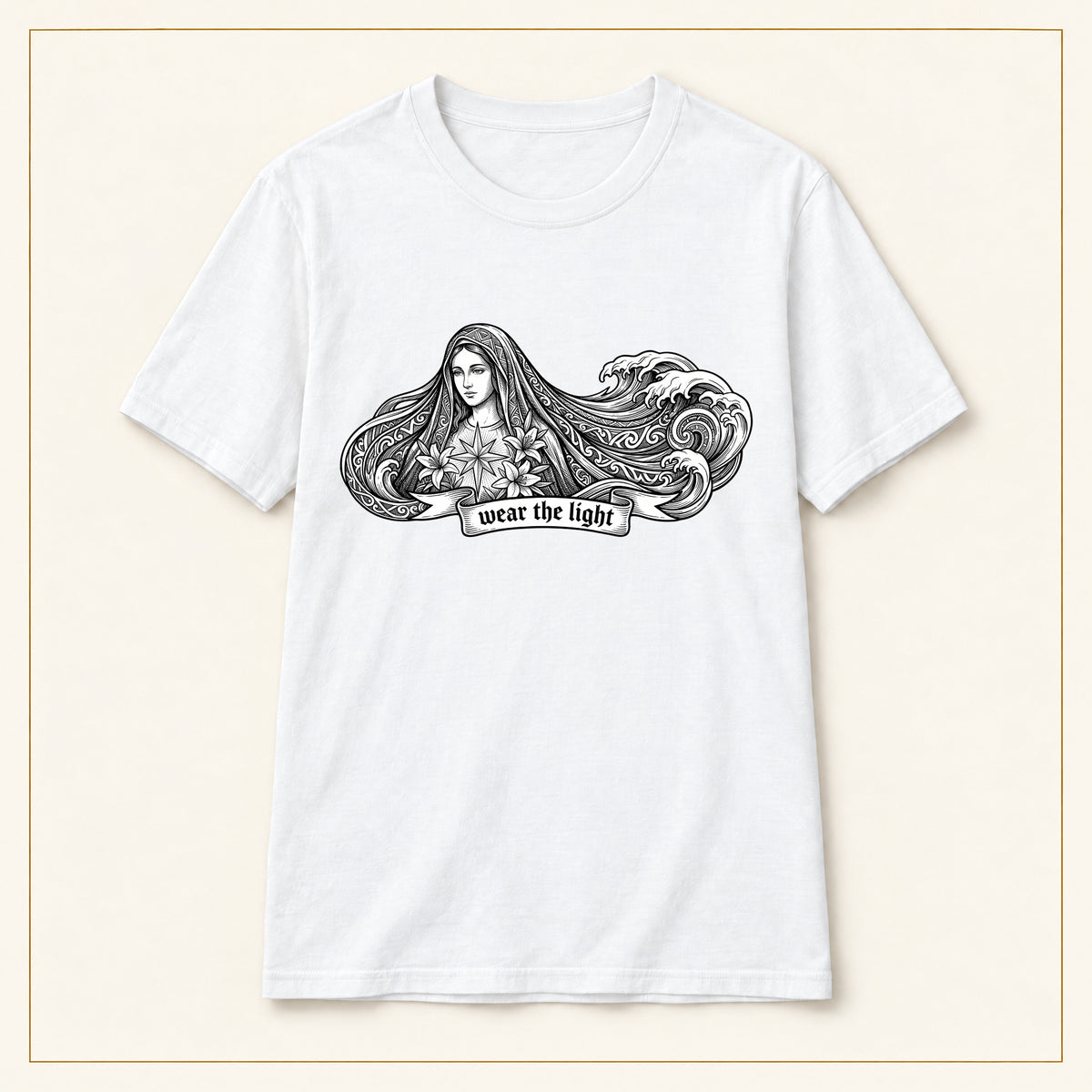 Wave Woman T-Shirt — Japanese-Inspired Ink Illustration