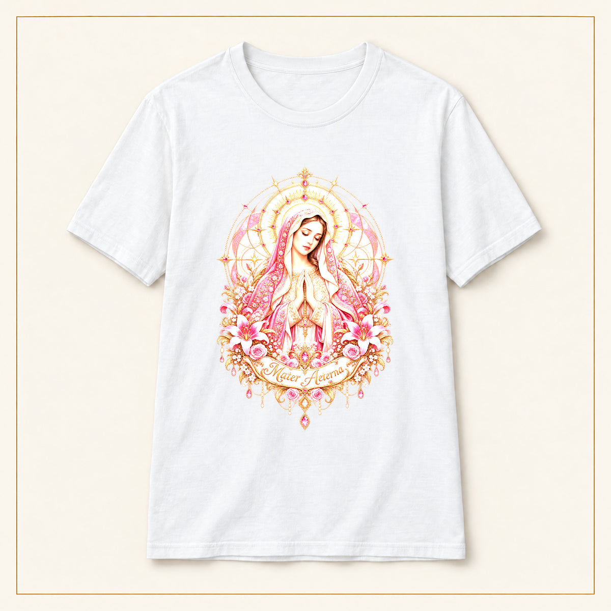 Virgin Mary T-Shirt — Pastel Floral Prayer