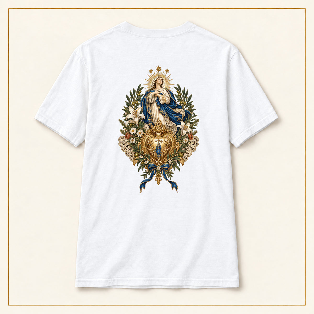 Our Lady of Ta' Pinu — Ex Voto Heart White T-Shirt — compact lay-flat, original print scale and placement — back view