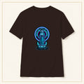 Gratia Plena T-Shirt — Neon Virgin Mary — compact lay-flat, production print scale and placement — Dark Chocolate