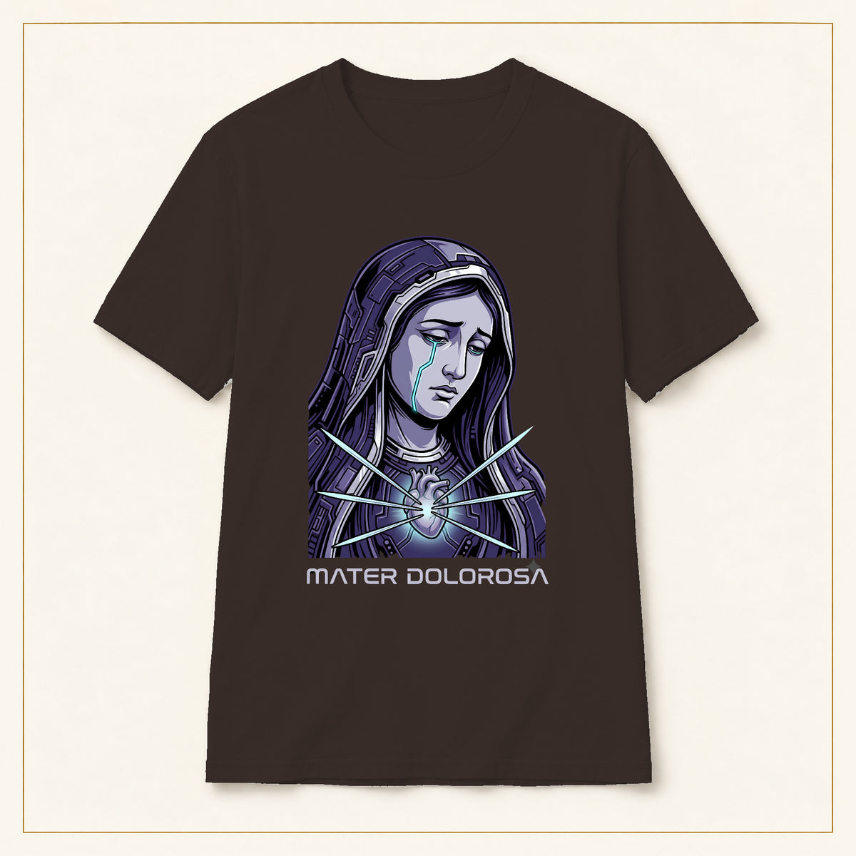 Crying Madonna T-Shirt — Winter Soldier — compact lay-flat, original print scale and placement — Dark Chocolate