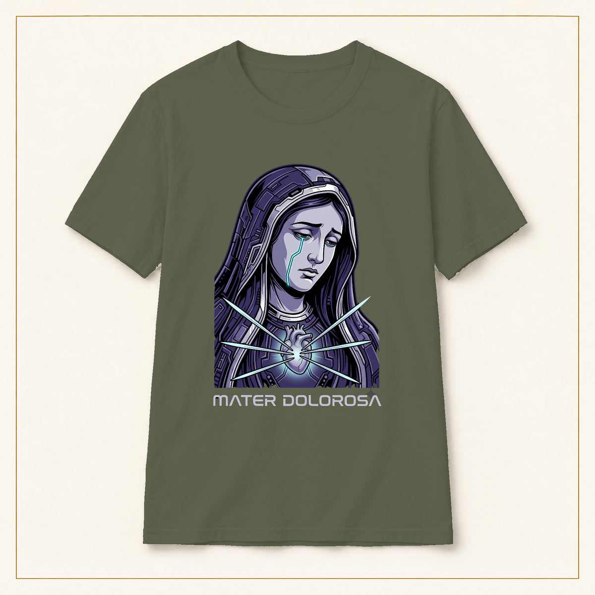 Crying Madonna T-Shirt — Winter Soldier — compact lay-flat, original print scale and placement — Military Green