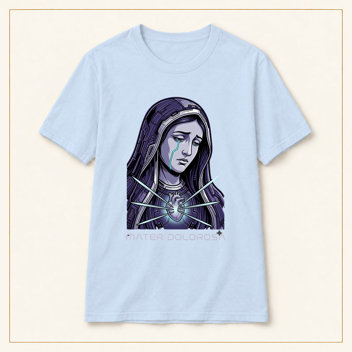 Crying Madonna T-Shirt — Winter Soldier — compact lay-flat, original print scale and placement — Light Blue